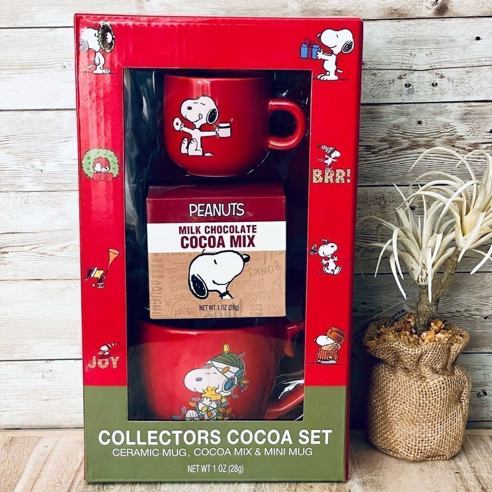 NWT Rare Peanuts Snoopy Woodstock Ceramic Mug Cocoa Mix & Mini Mug Christmas Set